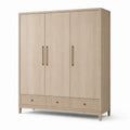 Armadio in legno rovere chiaro con 3 ante e cassetti