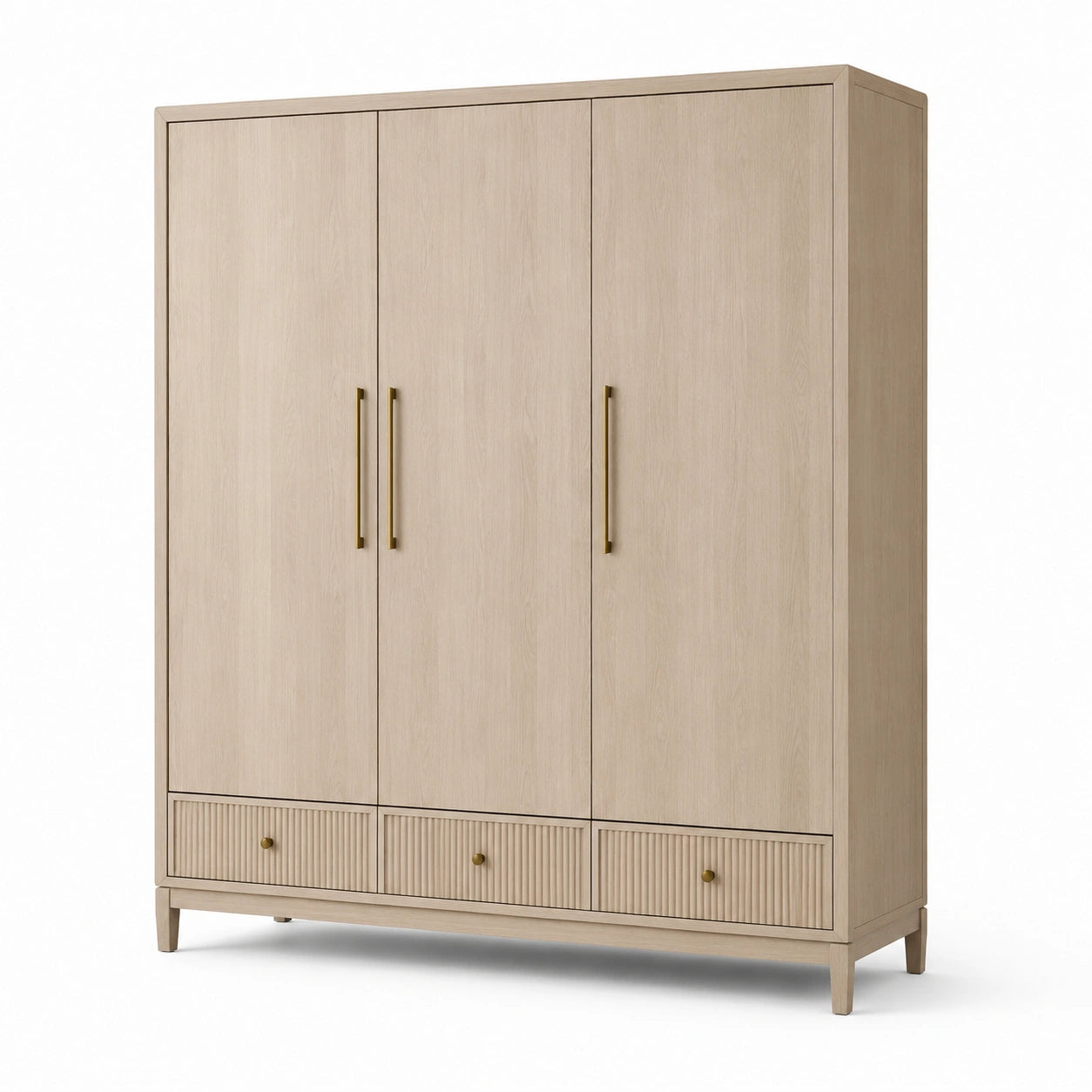 Armadio in legno rovere chiaro con 3 ante e cassetti