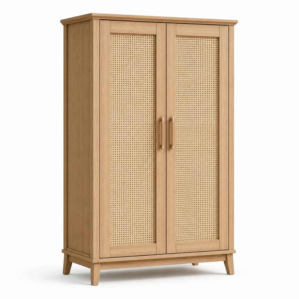 Armadio in legno di quercia e rattan a due ante