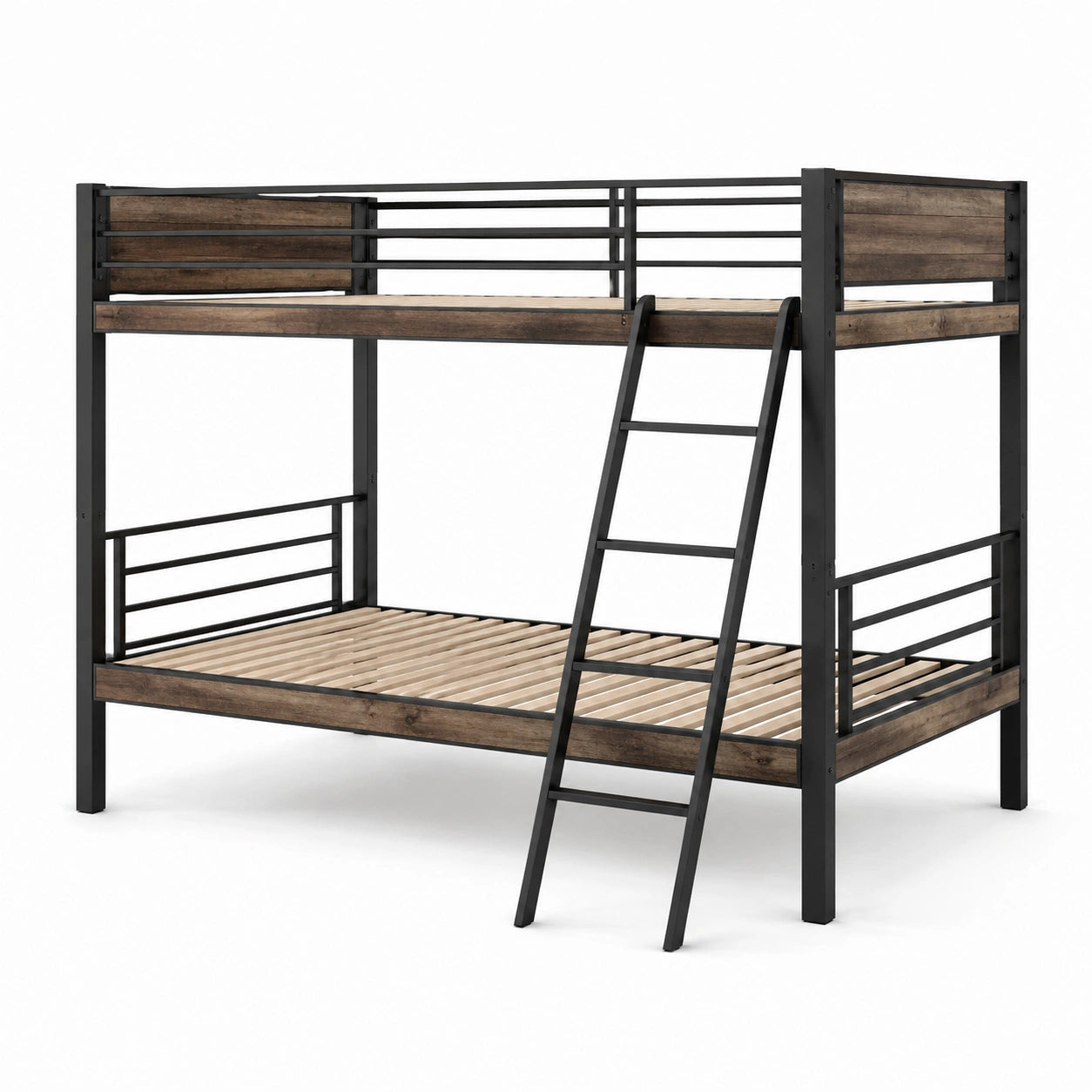 Letto a castello in metallo e legno marrone e nero