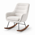 Sedia a dondolo in tessuto bianco con gambe in metallo e base in legno