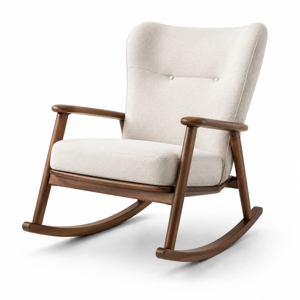 Sedia a dondolo in legno e tessuto beige