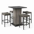 Set da bar in legno e metallo con 4 sgabelli in rattan sintetico grigio