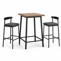 Set da bar in legno e metallo con sgabelli in tessuto grigio